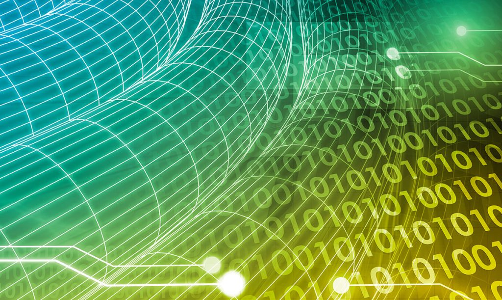 Background tecnologico astratto che rappresenta un sistema di rete con codice binario