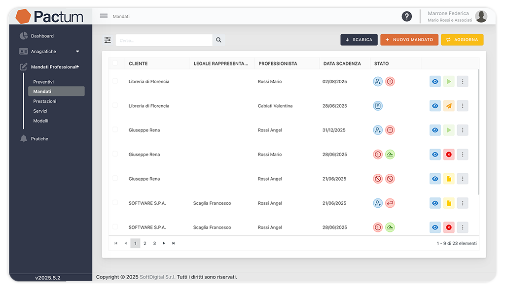 Schermata della gestione del mandato in Pactum