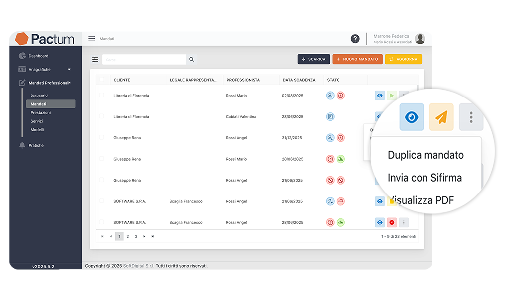 Pactum: Schermata di invio del documento in firma con Sifirma